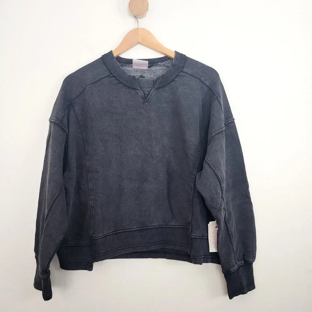 NWT Free People Hatch Maternity Intercept Crewneck Sweatshirt - Black, Small